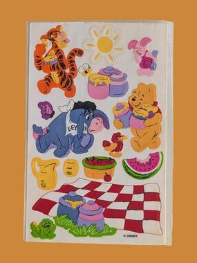 Vintage 1990s Sandylion Unused Winnie the Pooh Picnic Sticker Sheet